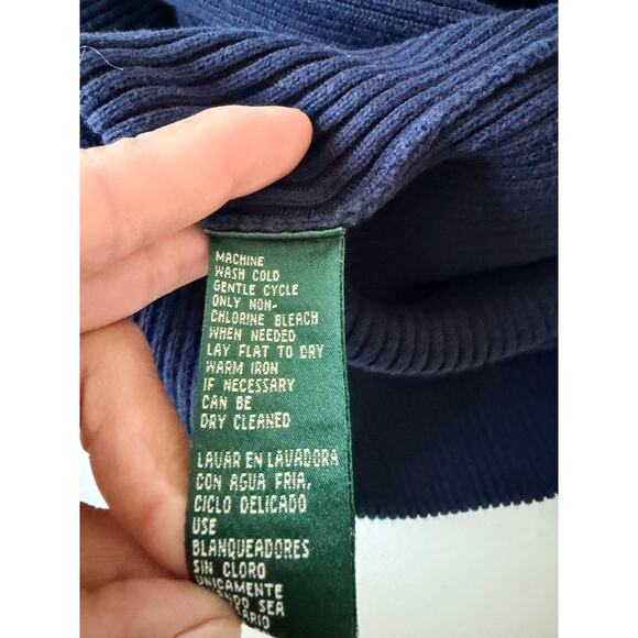 Ralph Lauren Heavy Knit 100% Cotton Sweater Turtleneck Womens 3X Navy - Picture 4 of 6